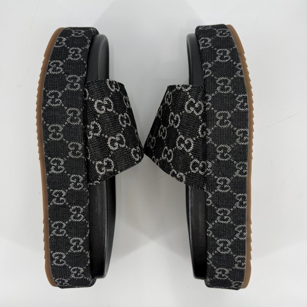 Gucci Platform Slides Womens 42/US 12 Black GG Monogram Denim Sandals Condition - Picture 7 of 9